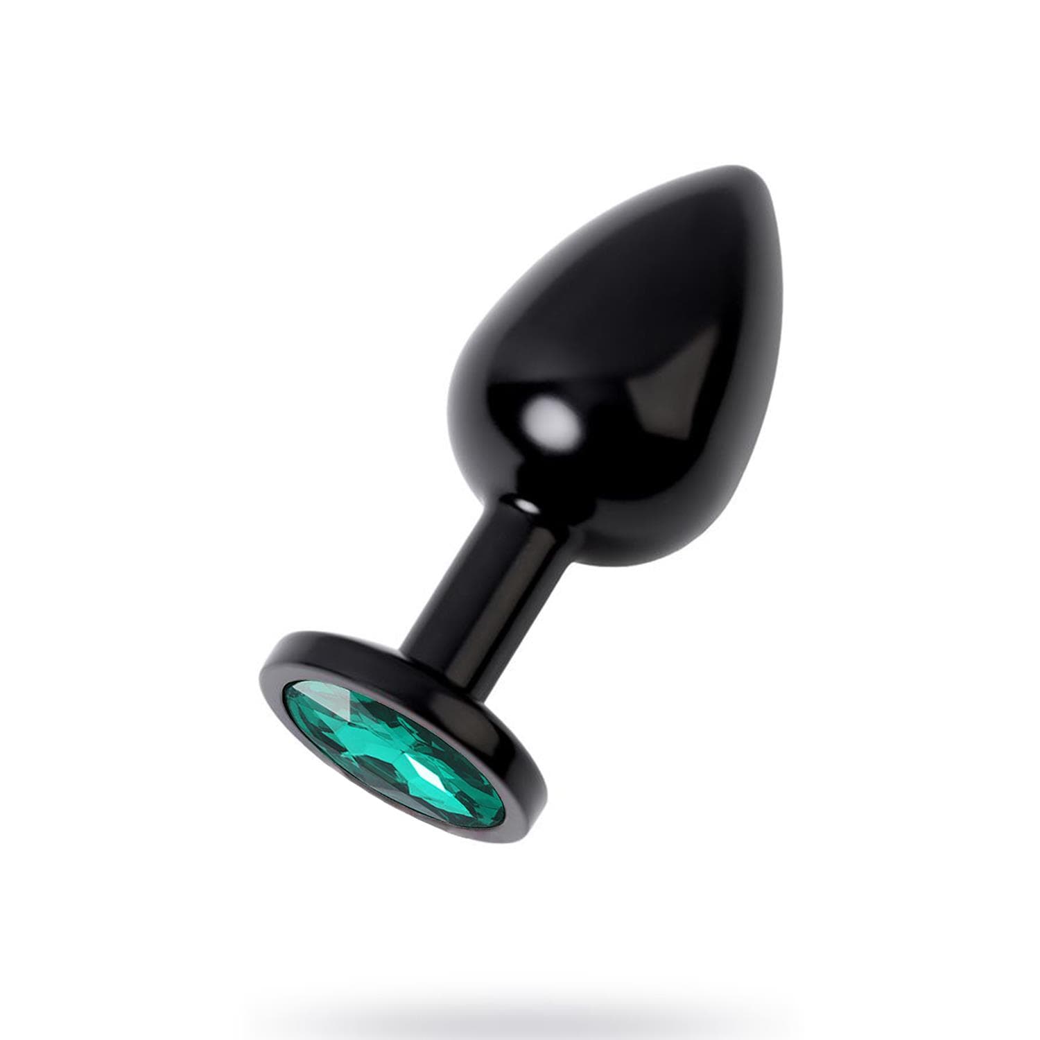 Metal Yeşil Taşlı Siyah Anal Plug Küçük Boy
